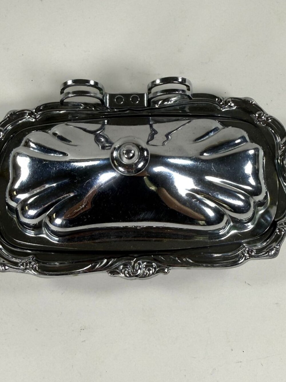 Vintage Covered Butter Dish With Sunburst Glass Insert And Knife Holder